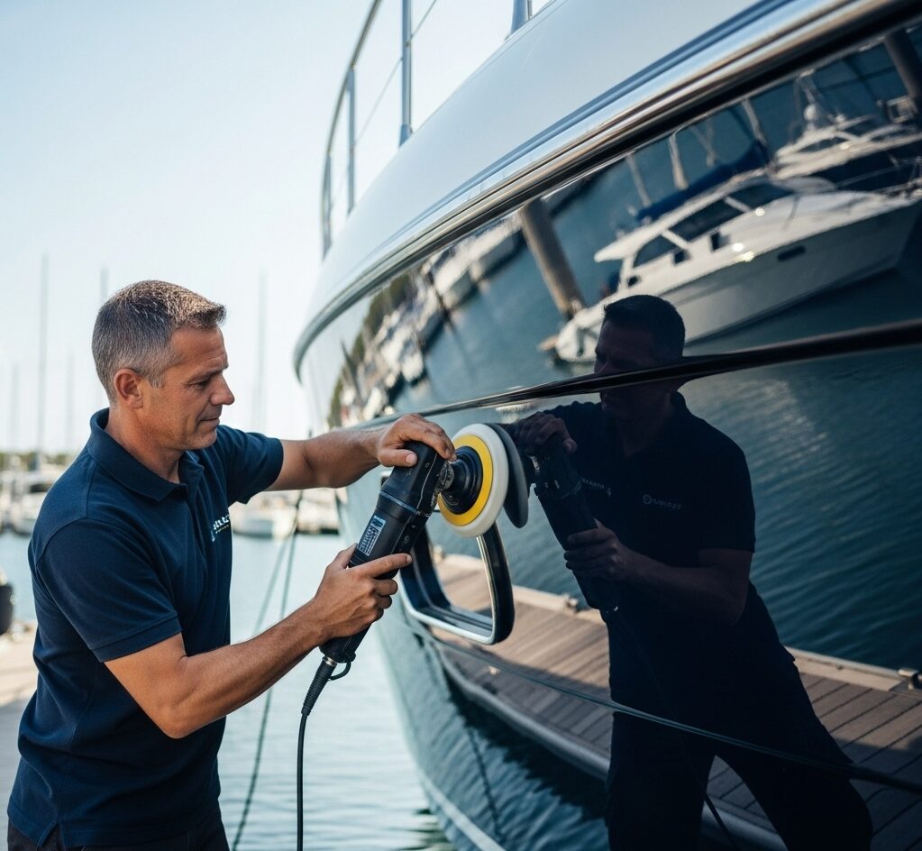 man executing a boat detailing service