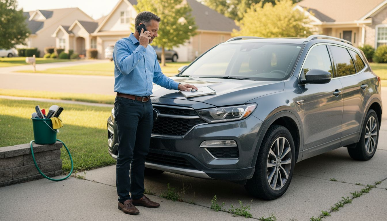 Man scheduling car detailing by SUV