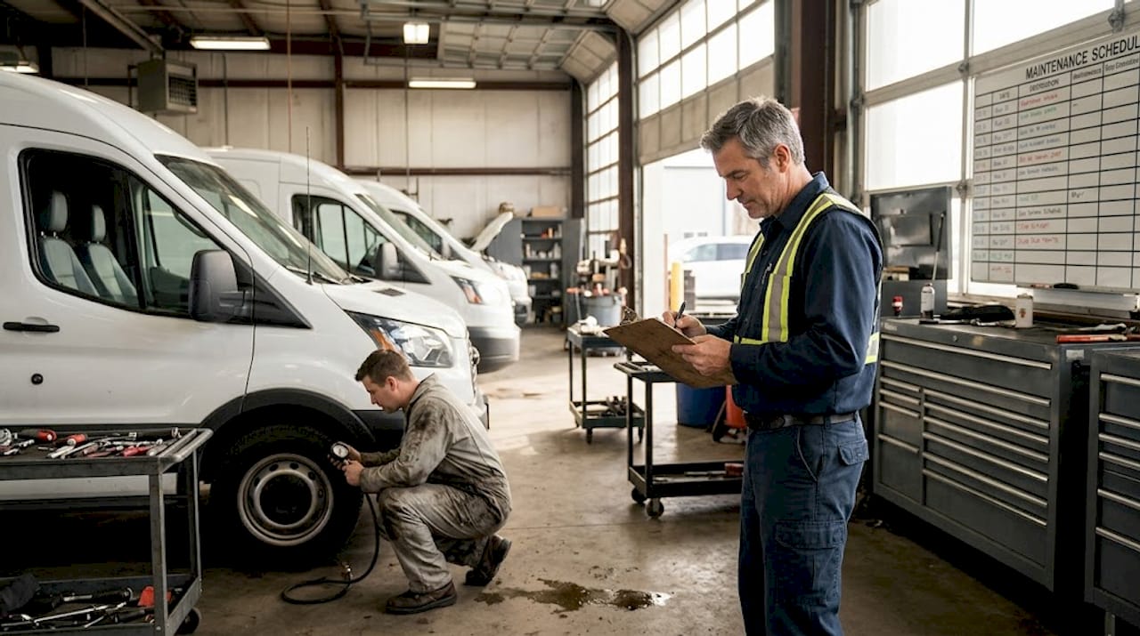 Fleet manager overseeing maintenance garage