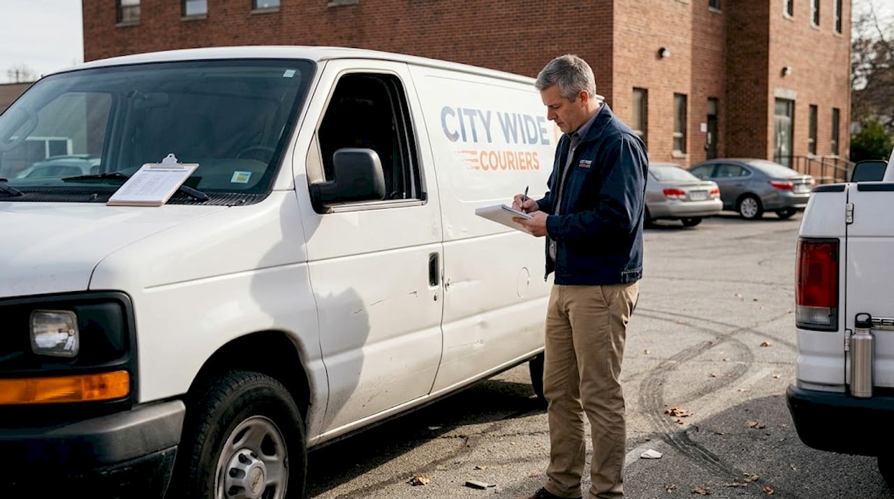 Fleet manager inspecting vehicle detailing