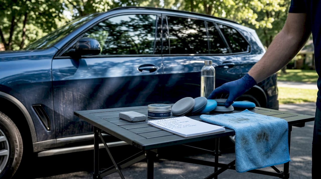Detailing materials arranged for waxing prep