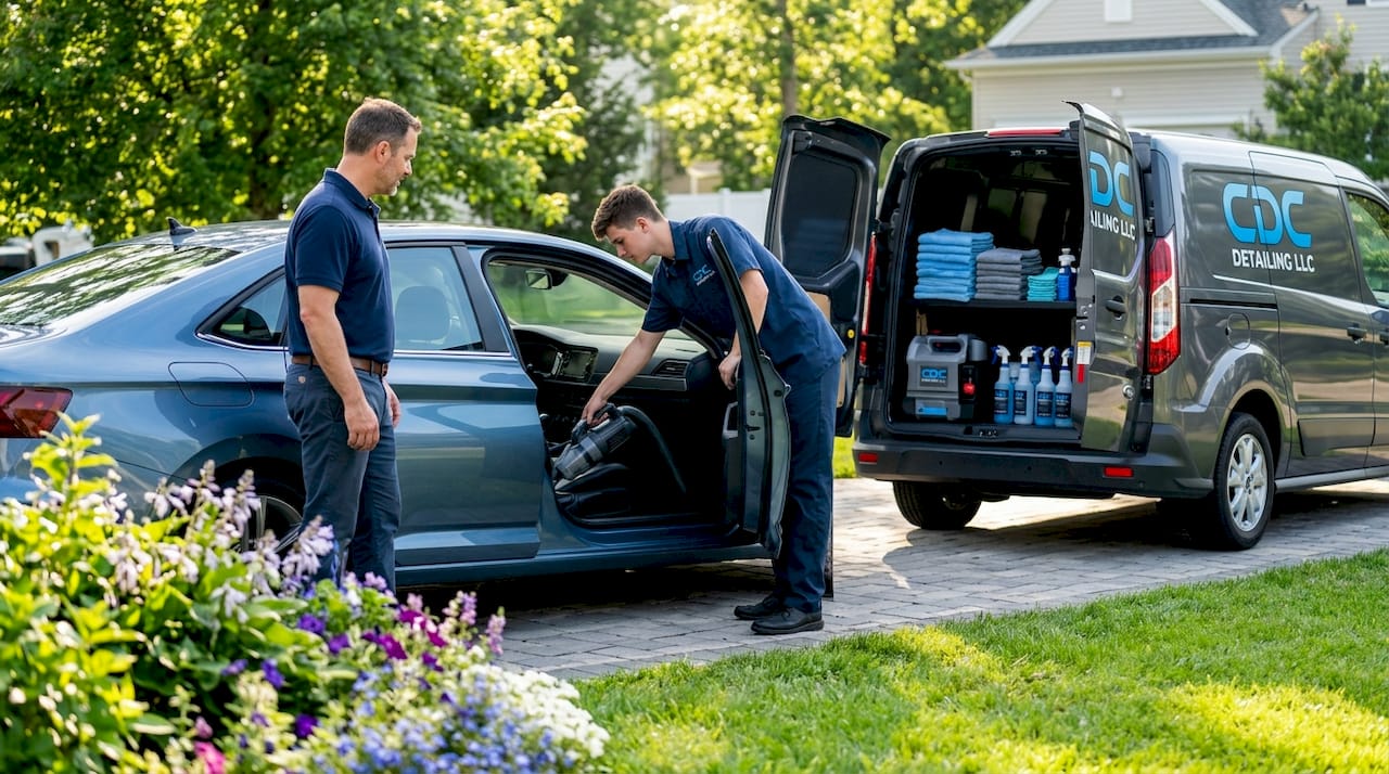 Mobile detailer working at customer driveway