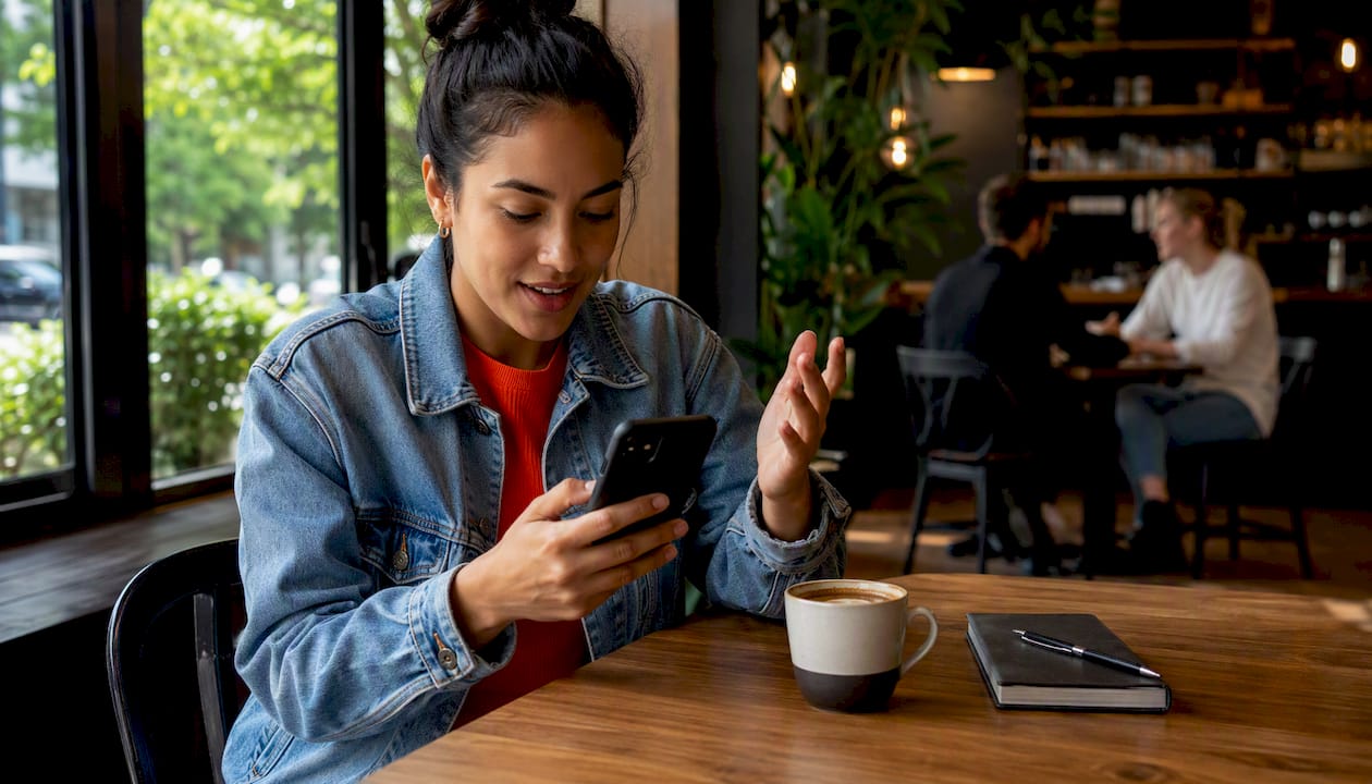 Woman booking car detailing appointment on smartphone