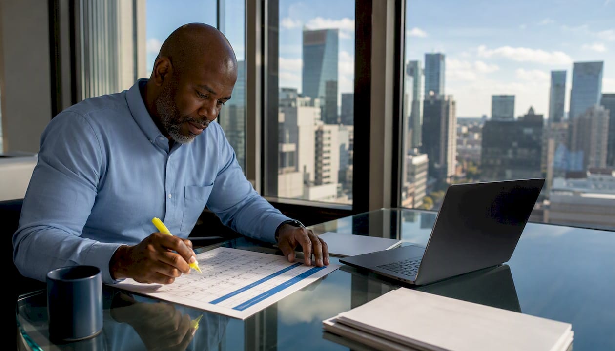 Fleet manager reviewing cleaning service options