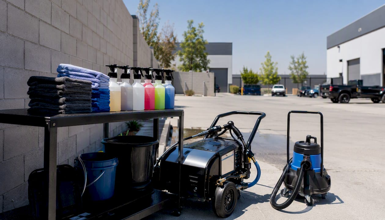 Commercial vehicle cleaning equipment close-up