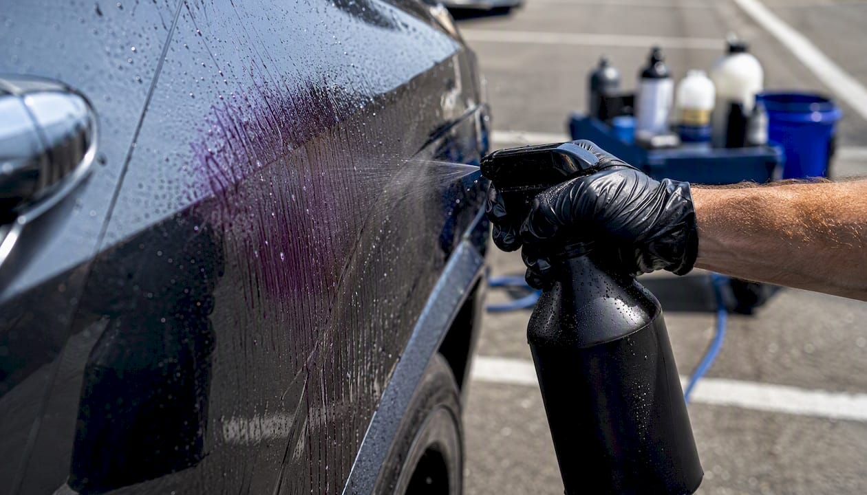Chemical remover working on car paint surface