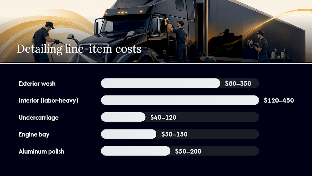 Cost breakdown diagram of semi truck detailing services