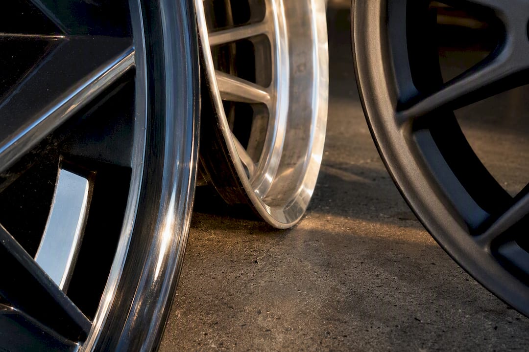 Different wheel finishes under sunlight