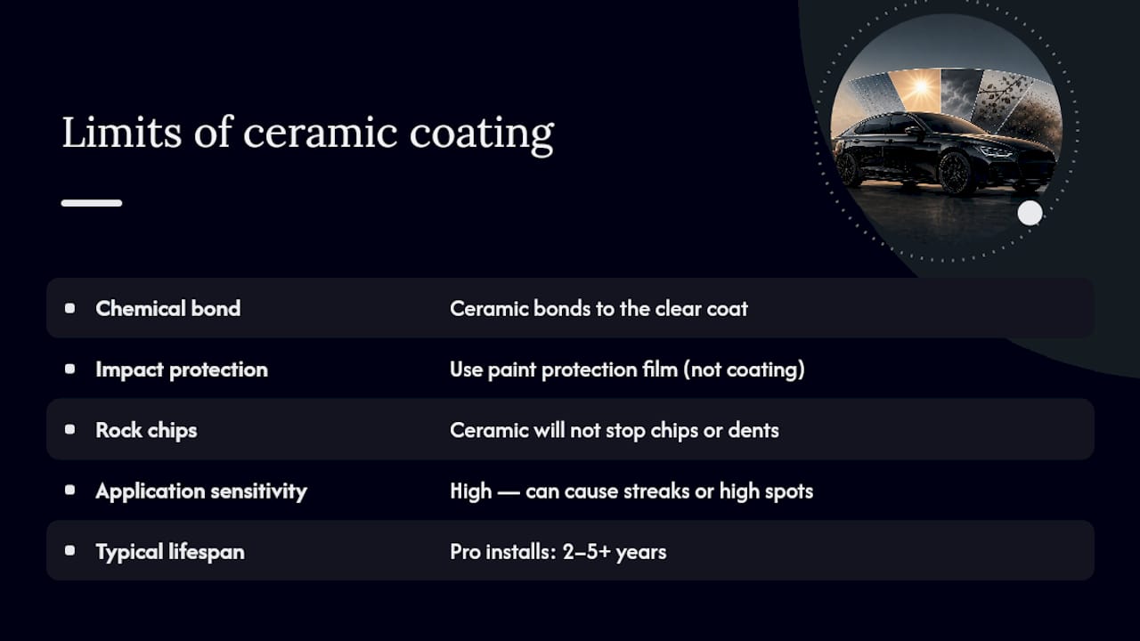 Diagram showing ceramic coating protection limits