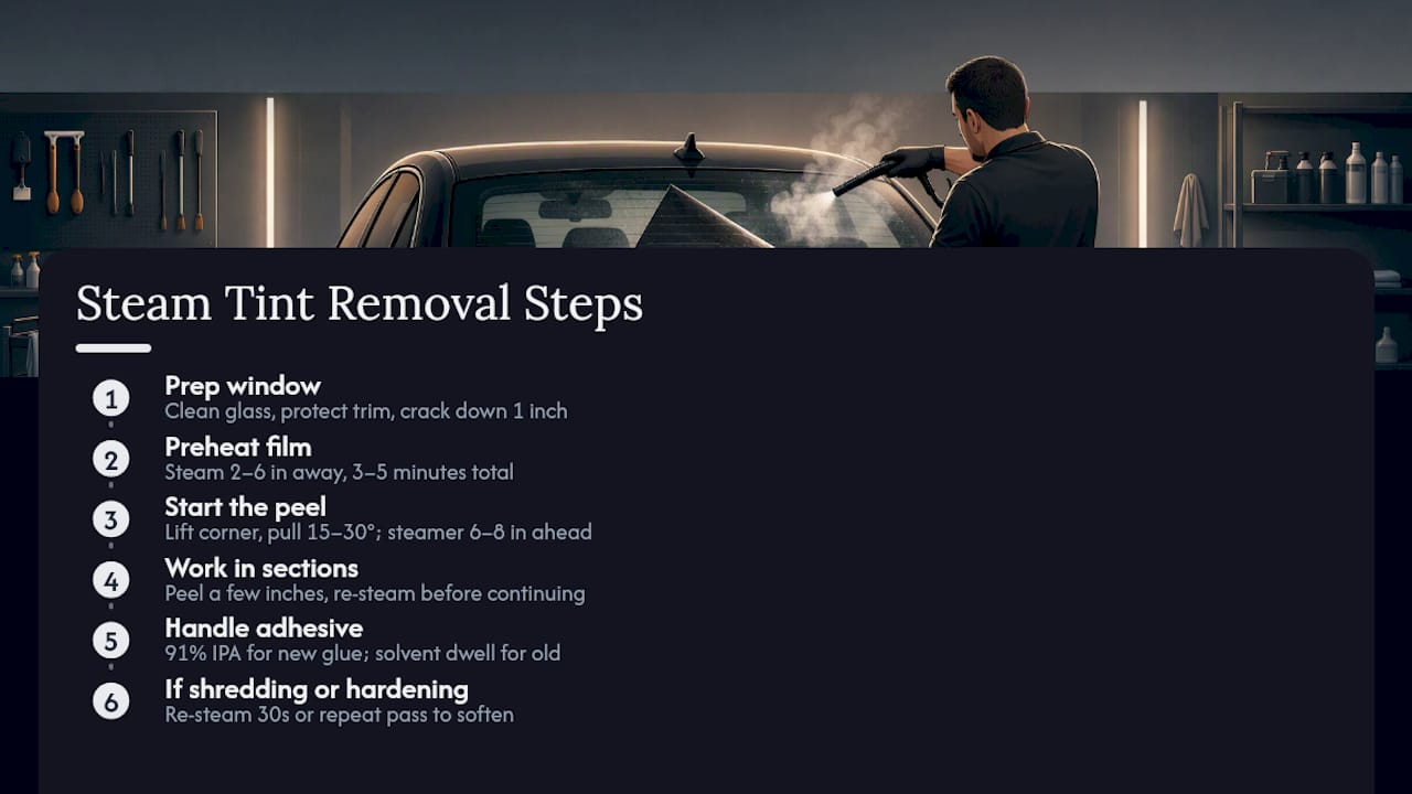 Step-by-step tint removal process diagram