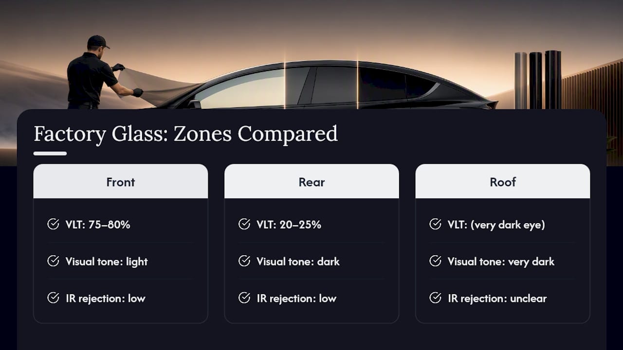 Factory glass VLT comparison by vehicle zone