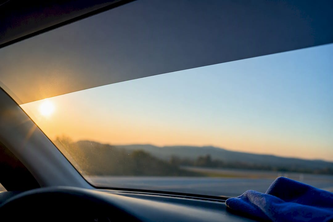 Windshield visor strip blocking sunrise glare