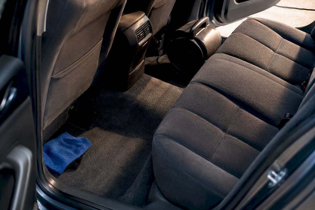 Shampooed carpet and seats drying