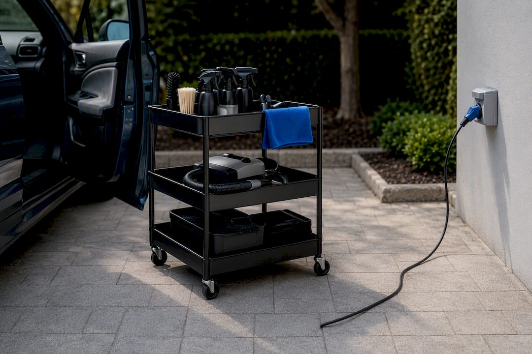 Mobile detailing setup with power access