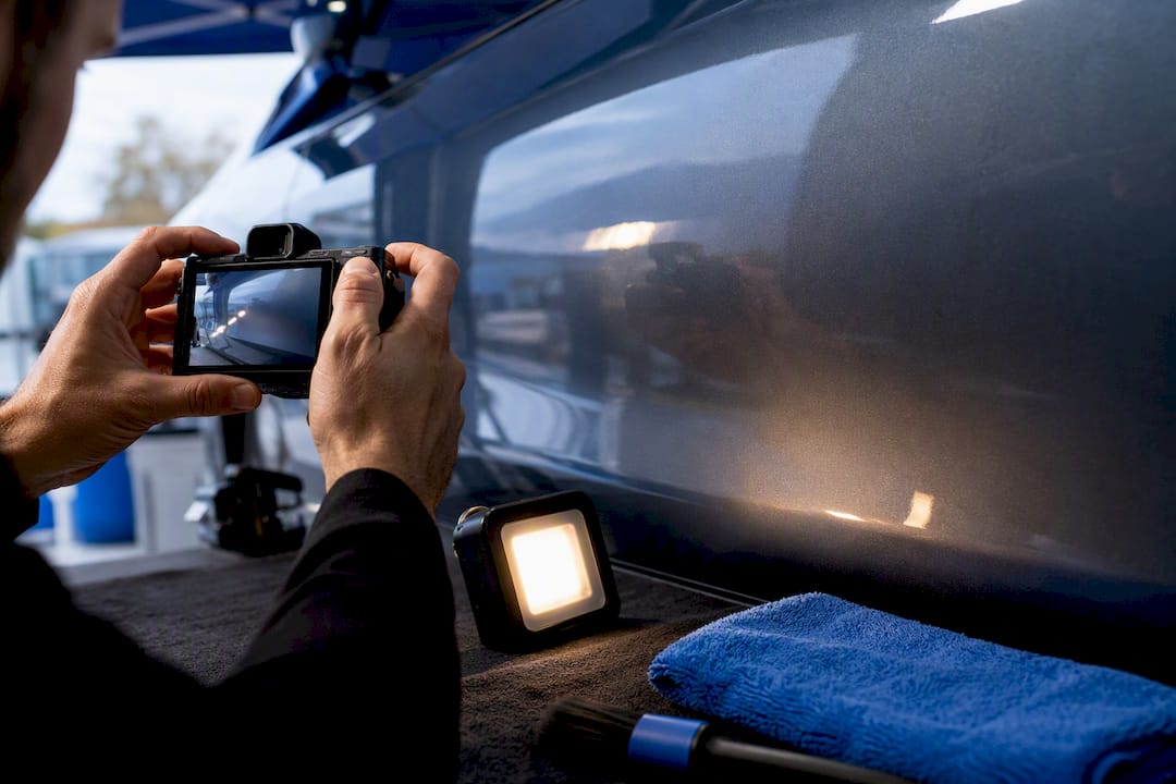 Installer documenting coated paint panel
