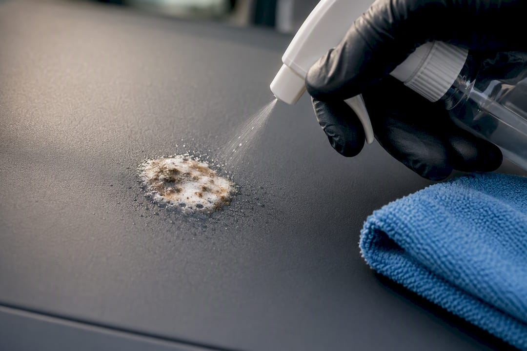 Spot cleaner soaking matte paint contamination