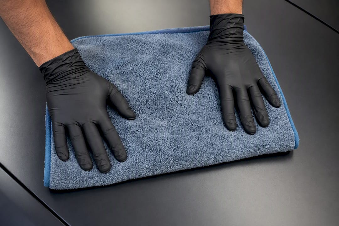 Microfiber towel blotting matte paint