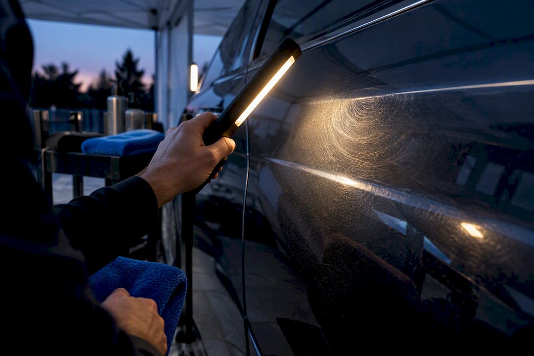 Inspection light revealing paint defects