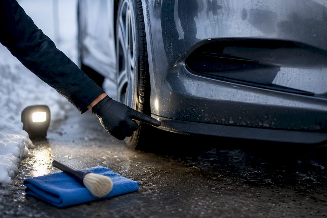 Technician inspecting salt-prone lower panels
