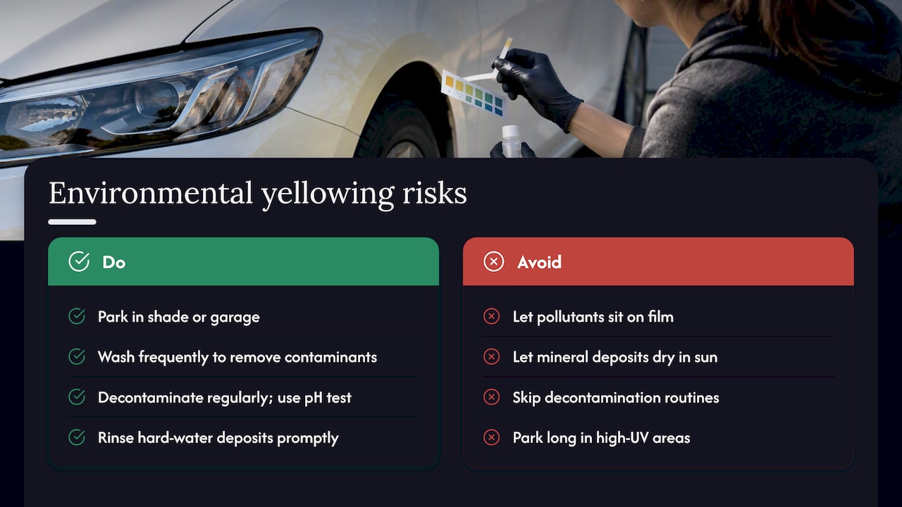 How environmental factors like pollution and regional climate affect yellowing risk — overview diagram