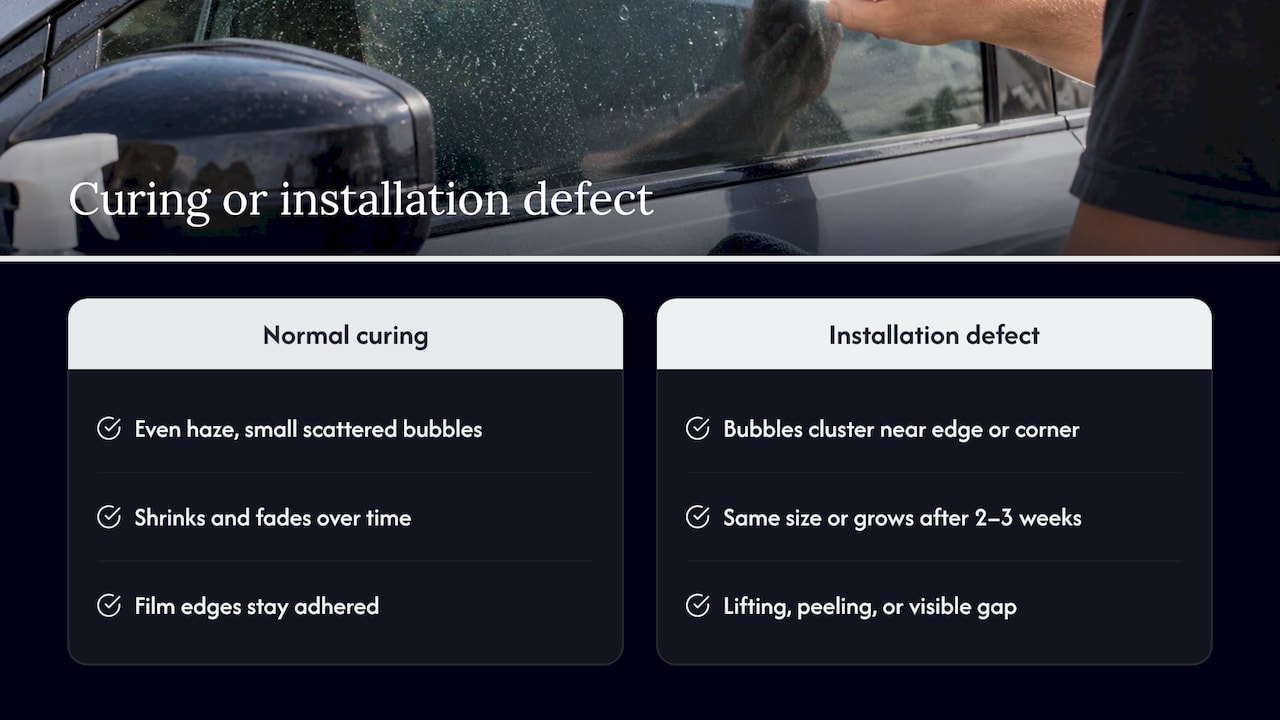 Three checks distinguish curing from tint defects