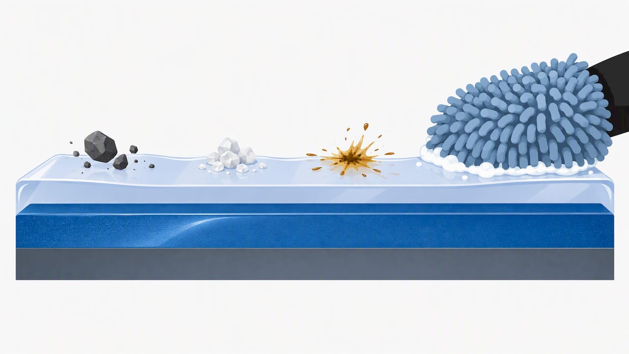 Film layer shielding paint from road contaminants